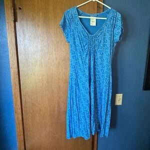 Fresh Produce Summer Midi Stretch Blue Patterned Women's Dress M Rayon NWT